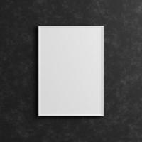 Modern and minimalist vertical white poster or photo frame mockup on the industrial black wall. 3d rendering.