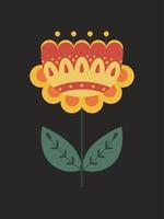 Simple flower in folk style isolated on black vector