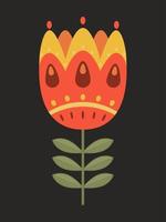 Bright flower in folk style isolated on black vector