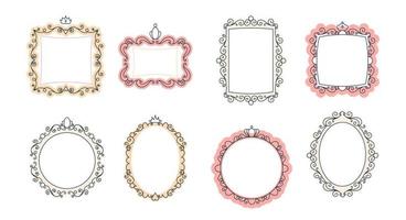 Cute set of mirrors for a princess with crowns. Frames for girls are decorative. Vector elements of a fairytale illustration