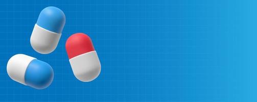 banner vectorial con pastillas médicas. cápsulas de farmacia para la salud. ilustración 3d realista vector