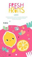 Envasado de frutas para niños con limón. ilustración vectorial del menú de verano vector