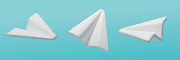 A set of 3d paper planes in different angles. Vector realistic illustration in a trendy style. The concept of messages for social media