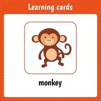 Learning cards for kids. Animals. Monkey vector