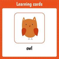 Learning cards for kids. Animals. Owl vector