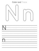 N Letter Tracing Worksheet . Uppercase and Lowercase Letter or Alphabet Trace KIds Worksheet vector