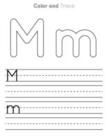 Hoja de trabajo de rastreo de letras m. hoja de trabajo para niños con letras mayúsculas y minúsculas o trazas del alfabeto vector