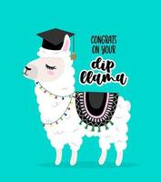 Congrats on you Dip-Llama diploma pun - Smart Llama student in graduate cap. Cute Alpaca character. Hand drawn doodle for kids. Good for textiles, school sets, wallpapers, wrapping paper, clothes. vector