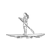 paddleboarding vector sketch