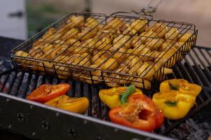 Grilled mushrooms during a street food festival. photo