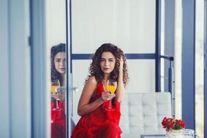 brunette woman with juice photo