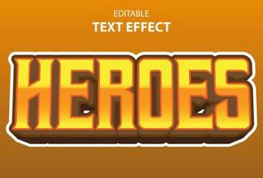 heroes text effect with yellow color editable for logo. vector