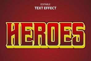 heroes text effect with red background and editable vector