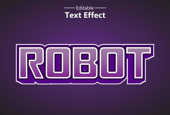 robot text effect with purple color for brand and logo.