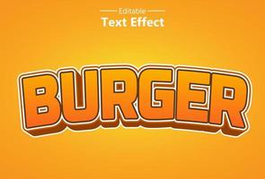 efecto de texto de hamburguesa con color naranja para la marca. vector