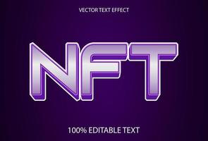 efecto de texto nft con color púrpura y editable para logotipo. vector