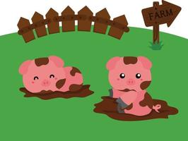 Muddy pig play with friends cute vector clipart for decoration of party