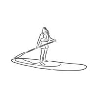 bosquejo del vector de paddleboarding