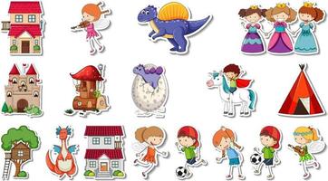 Sticker set of fantasy fairy tale cartoon characters vector