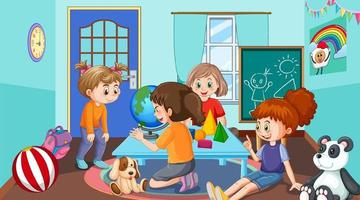 Kindergarten classroom with children vector