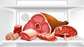 An inside the refrigerator with meat vector