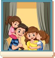 View through the window of family members cartoon character vector