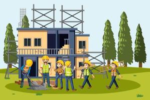 Building construction site with workers vector