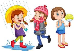 Set of girls wearing clothes different season styles vector