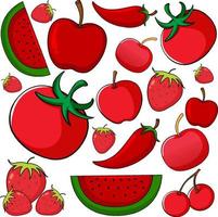Fruits and vegetables in red color vector