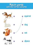 Worksheet design for matching words vector