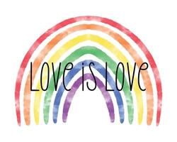 Cute watercolor textured rainbow. LGBT pride flag color symbol. Love is love concept vector