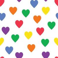 Seamless pattern with lgbt rainbow colored hearts on white background. Cute vector backdrop background for LGBTQ Pride month.