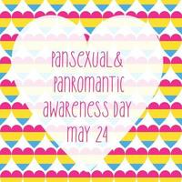 fondo transparente con icono de corazón en colores de la bandera del orgullo pansexual. día de la conciencia panromántica pansexual el 24 de mayo pancarta cuadrada, tarjeta de felicitación. vector