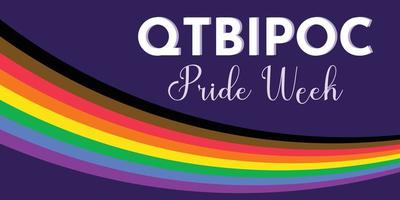 qtbpoc - bandera horizontal de la semana del orgullo de los pueblos indígenas negros queer trans de color. bandera lgbtq extendida con rayas negras, marrones y arcoiris vector