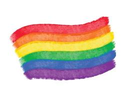 Cute vector rainbow watercolor paint textured, colorful stripes in color of LGBT community. Artistic watercolor hand drawn paint brush background template for Pride Month, LGBTQ celebration design.