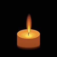 ilustración vectorial con luz de llama de vela encendida de luto sobre fondo negro. vector