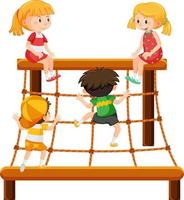 Children climbing on rope wall vector