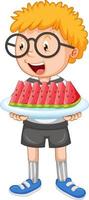 Little boy with tray of watermelon vector