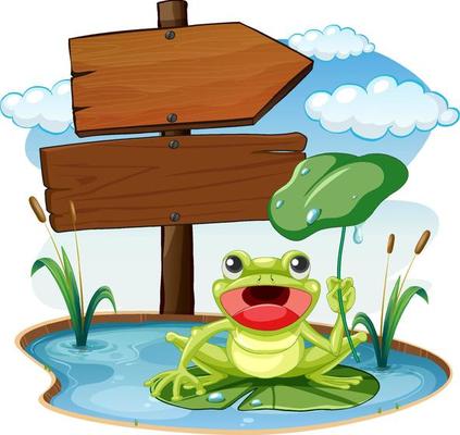 Sign board with frog on white background