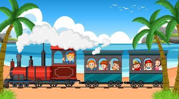 viajar en tren con muchos niños vector