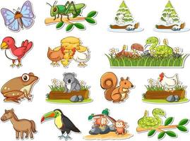 Sticker set of wild animals cartoon vector