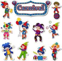 Sticker set of amusement park objects and cartoon characters vector