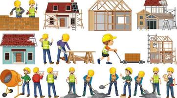 Set of construction site objects and workers vector