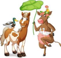 Many farm animals with lotus leaf vector