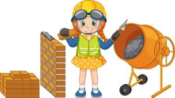 Concrete mixing drum with a girl cartoon character vector