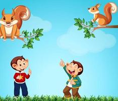 Monkeys and squirrels in the park vector