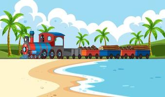 Outdoor scene with a steam locomotive train vector