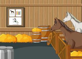 Stable scene with horses and hay vector