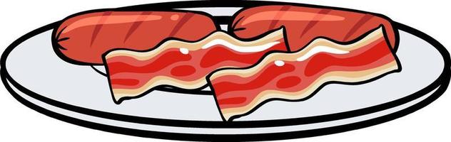 Sausages and bacon slices on plate vector