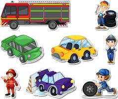 Sticker set of professions characters and objects vector